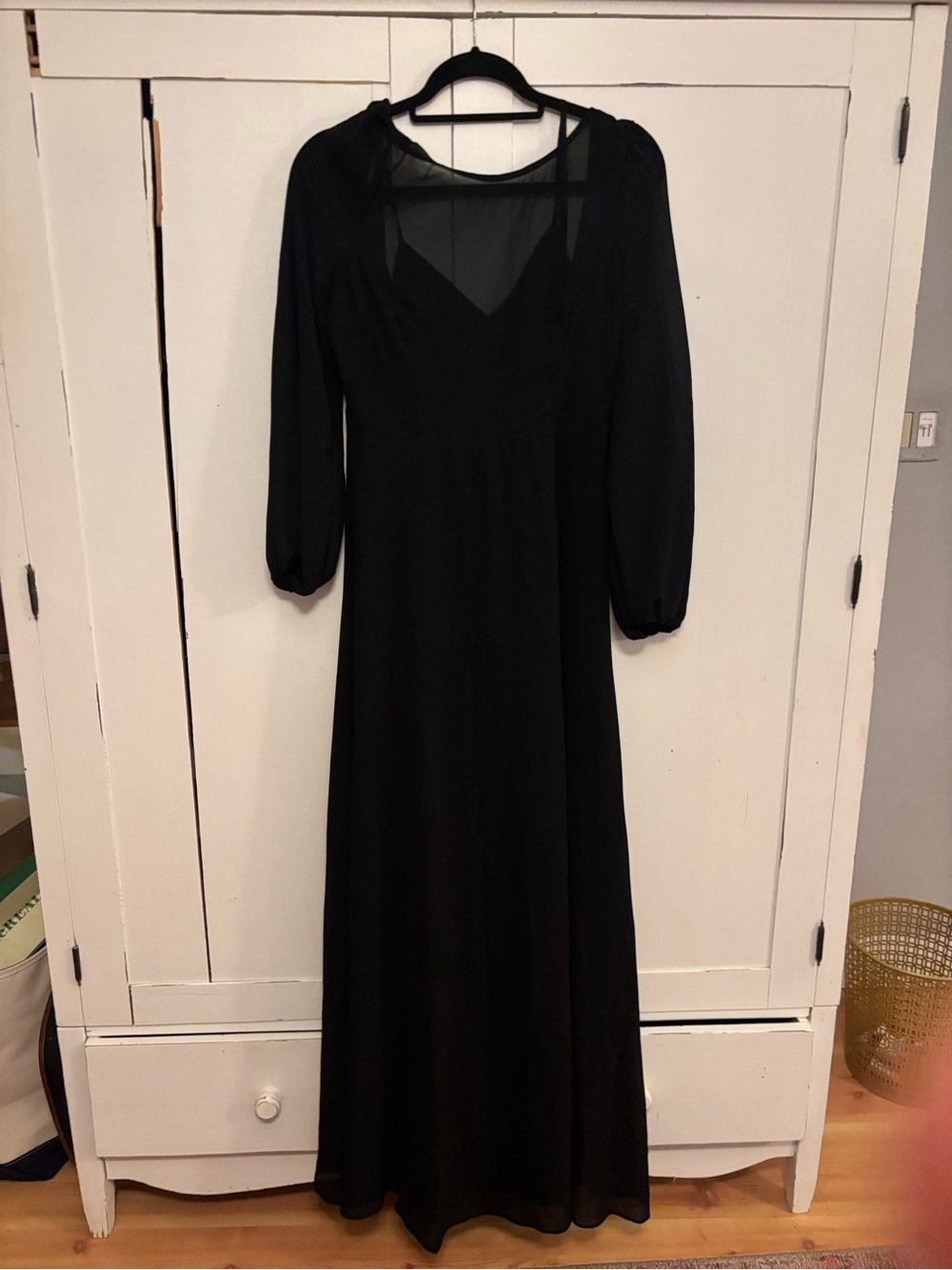 Lulu's Black Long Sleeve Maxi Dress with Sheer Yoke